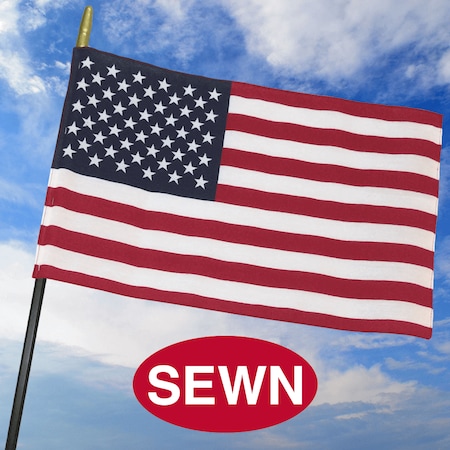 Global Flags Unlimited American Cotton Sewn Plastic Stick Flag w/Safety Spear 12"x18" 205727